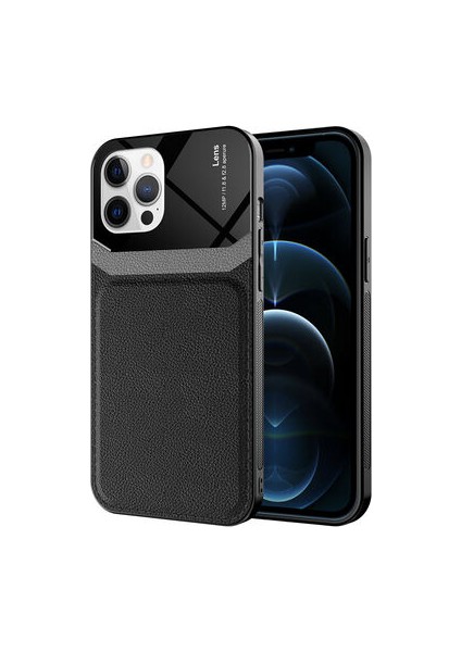 iPhone 12 Pro Şık Deri Görünümlü Sert Pc Emiks Premium Kılıf