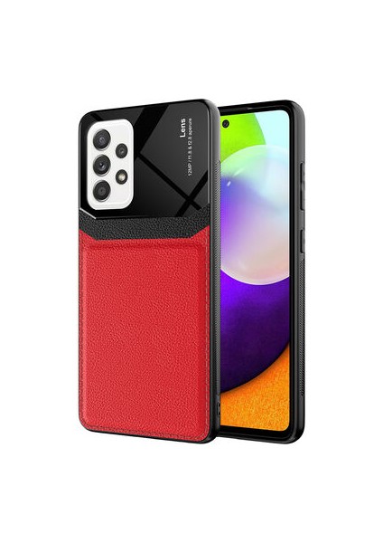 Samsung Galaxy A72 Şık Deri Görünümlü Sert Pc Emiks Premium Kılıf