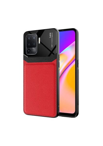 Oppo Reno 5 Lite Şık Deri Görünümlü Sert Pc Emiks Premium Kılıf
