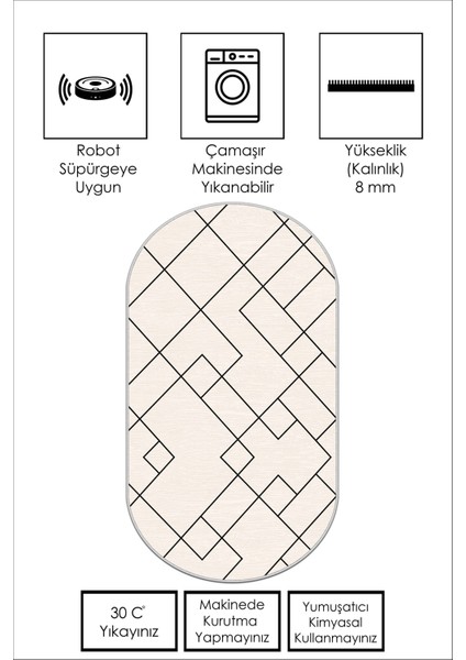 Makinede Yıkanabilir Kaymaz Taban Leke Tutmaz Oval Yolluk Ev Dekorasyonu Için Bej Kesme Yolluk