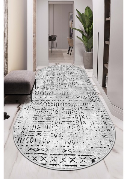 Makinede Yıkanabilir Kaymaz Taban Leke Tutmaz Oval Yolluk Ev Dekorasyonu Için Gri Kesme Yolluk