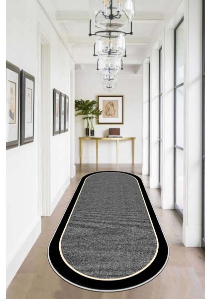 Makinede Yıkanabilir Kaymaz Taban Leke Tutmaz Oval Yolluk Ev Dekorasyonu Için Gri Kesme Yolluk