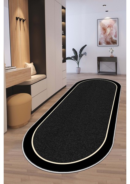 Makinede Yıkanabilir Kaymaz Taban Leke Tutmaz Oval Yolluk Ev Dekorasyonu Için Siyah Kesme Yolluk