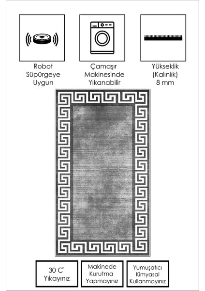 Makinede Yıkanabilir Kaymaz Taban Leke Tutmaz Oval Yolluk Ev Dekorasyonu Için Gri Kesme Yolluk