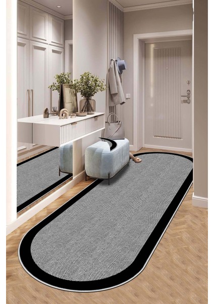 Makinede Yıkanabilir Kaymaz Taban Leke Tutmaz Oval Yolluk Ev Dekorasyonu Için Gri Kesme Yolluk