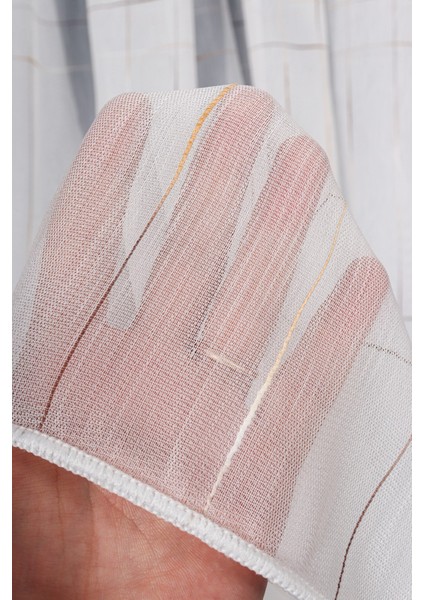 Bambu Zemin Ekru-Sütlükahve Geometri Nakış Işlemeli Tül Perde (1/2,5 Normal Pile) modelleri