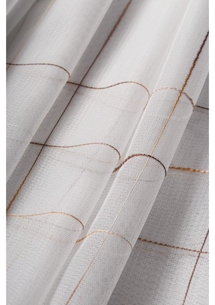 Bambu Zemin Ekru-Sütlükahve Geometri Nakış Işlemeli Tül Perde (1/2,5 Normal Pile) indirimleri