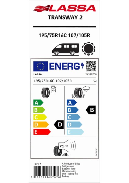 195/75 R16C 8Pr 107/105R Transway 2 Yaz Hafif Ticari Lastiği (Üretim Yılı: 2024)