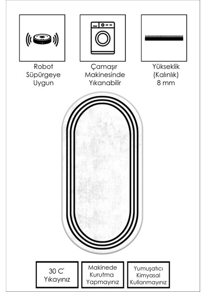 Makinede Yıkanabilir Kaymaz Taban Leke Tutmaz Oval Yolluk Ev Dekorasyonu Için Beyaz Kesme Yolluk