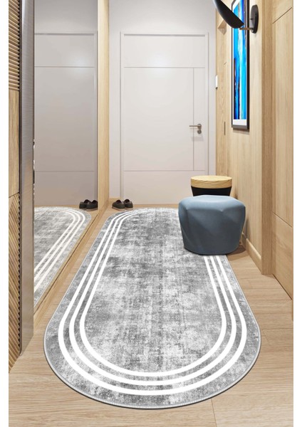 Makinede Yıkanabilir Kaymaz Taban Leke Tutmaz Oval Yolluk Ev Dekorasyonu Için Gri Kesme Yolluk