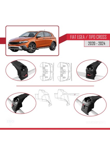 Fiat Egea Cross 2020 2021 2022 2023 2024 Ace-2 Ara Atkı Tavan Barı Siyah