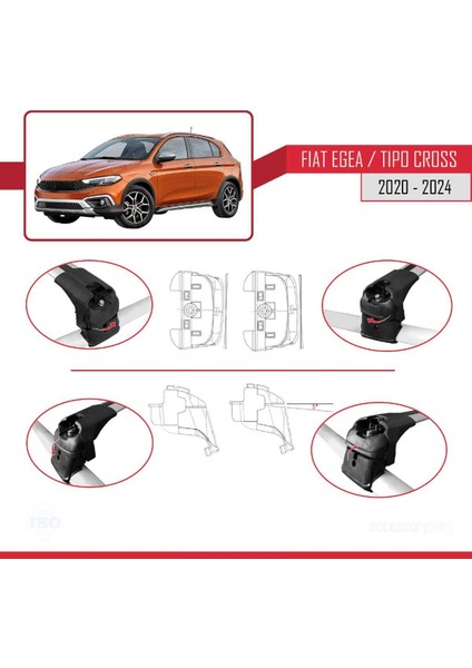 Fiat Egea Cross 2020 2021 2022 2023 2024 Ace-2 Uyumlu Ara Atkı Tavan Barı Gri