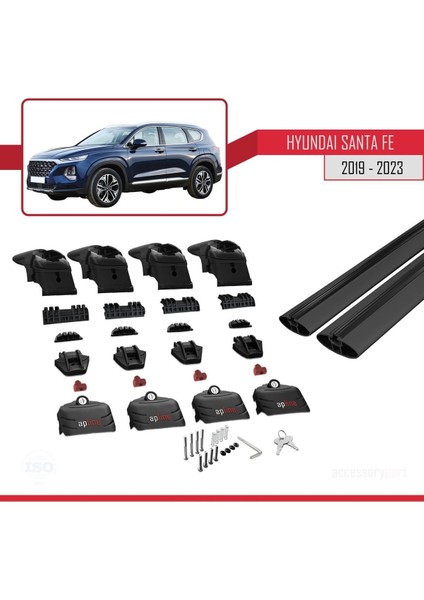Hyundai Santa Fe 2019-2023 Arası ile Uyumlu Ace-2 Ara Atkı Tavan Barı Siyah indirimleri