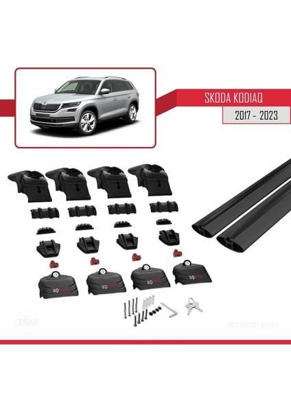 Skoda Kodiaq 2017-2024 Arası ile Uyumlu Ace-2 Ara Atkı Tavan Barı Siyah