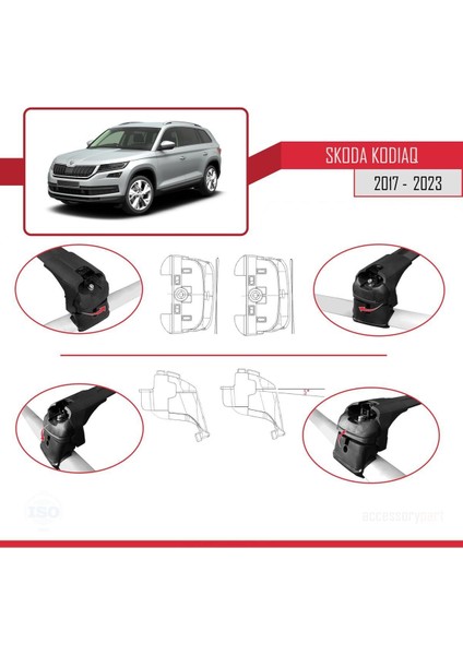 Skoda Kodiaq 2017-2024 Arası ile Uyumlu Ace-2 Ara Atkı Tavan Barı Siyah