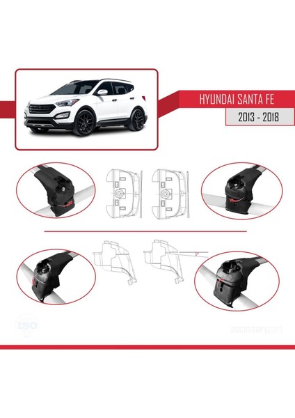 Hyundai Santa Fe 2013-2018 Arası ile Uyumlu Ace-2 Ara Atkı Tavan Barı Gri indirimleri