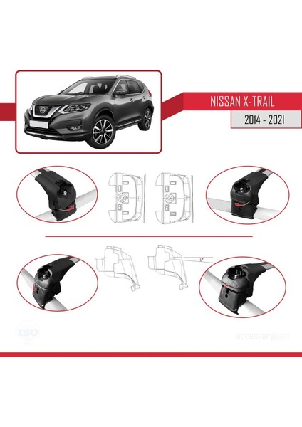 Nissan X-Trail 2014-2021 Arası ile Uyumlu Ace-2 Ara Atkı Tavan Barı Gri fırsatları