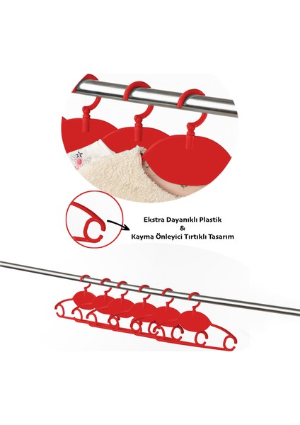 6 Adet Bebek Kıyafet Askısı - 360 Derece Dönebilen Plastik Çocuk Elbise Askısı - Kırmızı fiyatları