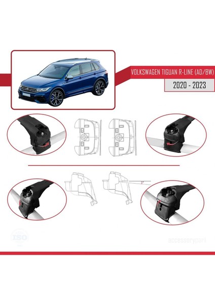 Volkswagen Tıguan R-Lıne 2020-2023 Arası ile Uyumlu Ace-2 Ara Atkı Tavan Barı Siyah fırsatları