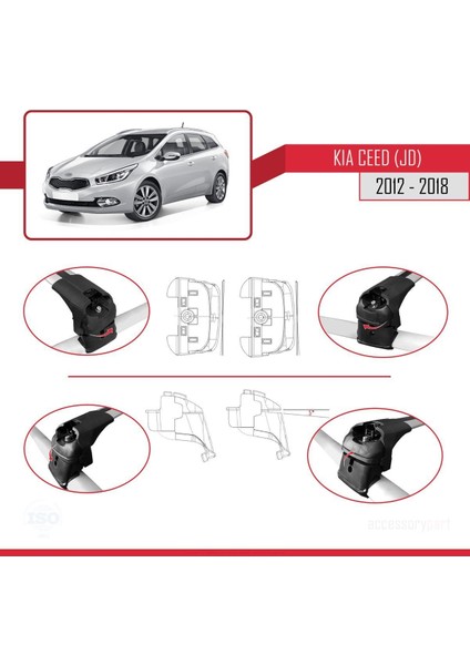 Kia Ceed Sw 2012-2018 Arası ile Uyumlu Ace-2 Ara Atkı Tavan Barı Gri indirimleri