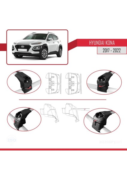 Hyundai Kona 2017-2022 Arası ile Uyumlu Ace-2 Ara Atkı Tavan Barı Gri indirimleri