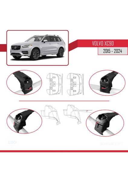 Volvo XC90 2015 ve Sonrası ile Uyumlu Ace-2 Ara Atkı Tavan Barı Siyah indirimleri