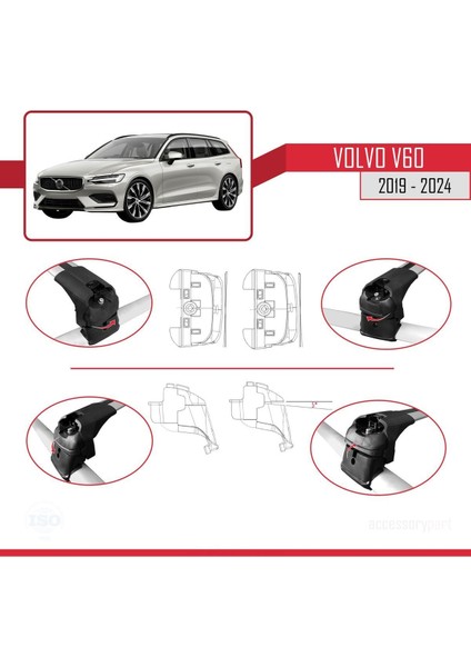 Volvo V60 2019 ve Sonrası ile Uyumlu Ace-2 Ara Atkı Tavan Barı Gri