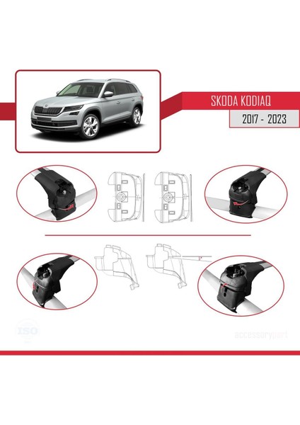 Skoda Kodiaq 2017-2024 Arası ile Uyumlu Ace-2 Ara Atkı Tavan Barı Gri