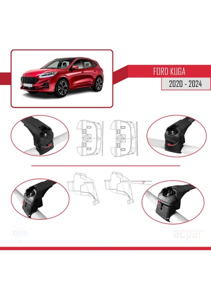 Ford Kuga (CX482) 2020 ve Sonrası ile Uyumlu Ace-2 Ara Atkı Tavan Barı Siyah fırsatları