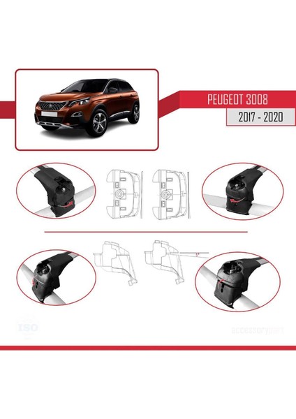 Peugeot 3008 2017-2024 Arası ile Uyumlu Ace-2 Ara Atkı Tavan Barı Gri indirimleri
