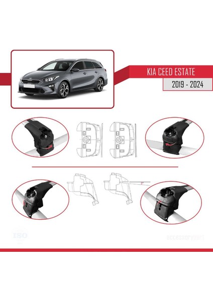 Kia Ceed Sw 2019 ve Sonrası ile Uyumlu Ace-2 Ara Atkı Tavan Barı Gri fırsatları