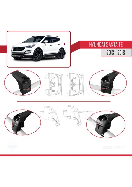 Hyundai Santa Fe (Dm) 2013-2018 Arası ile Uyumlu Ace-2 Ara Atkı Tavan Barı Siyah indirimleri