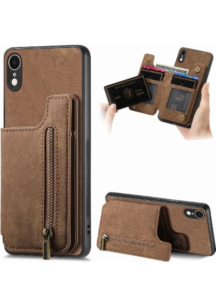 IPhone Xr Için Kılıf Standı Fonksiyonu Katlanabilir Arka Kapak Vintage Fermuar Cüzdan (Yurt Dışından)