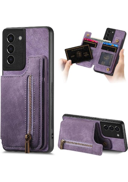 Samsung Galaxy S21 Vintage Fermuar Cüzdan Standı Fonksiyonu Için Kılıf Katlanabilir (Yurt Dışından)