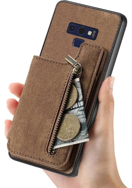 Samsung Galaxy Not 9 Için Kılıf Katlanabilir Arka Kapak Vintage Fermuar Cüzdan (Yurt Dışından)