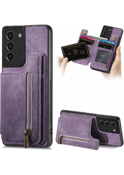 Samsung Galaxy S21 Artı Vintage Fermuar Cüzdan Katlanabilir Arka Kapak (Yurt Dışından)