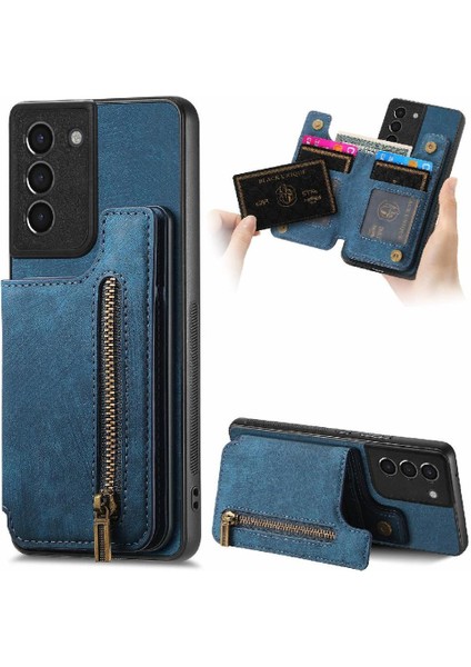 Samsung Galaxy S21 Artı Vintage Fermuar Cüzdan Katlanabilir Arka Kapak (Yurt Dışından)