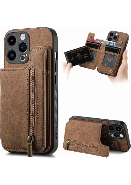 IPhone 15 Için Kılıf Pro Max Vintage Fermuar Cüzdan Standı Fonksiyonu Katlanabilir (Yurt Dışından)
