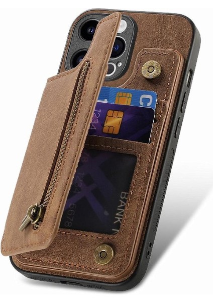 IPhone 15 Için Kılıf Pro Max Vintage Fermuar Cüzdan Standı Fonksiyonu Katlanabilir (Yurt Dışından)