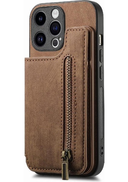 IPhone 15 Için Kılıf Pro Max Vintage Fermuar Cüzdan Standı Fonksiyonu Katlanabilir (Yurt Dışından)