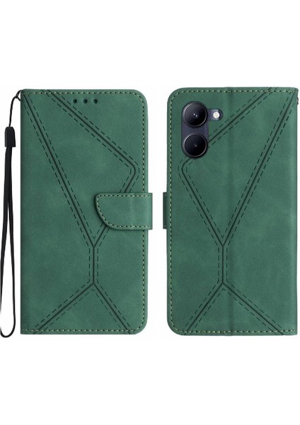 Vıvo Y03 4g Için Flip Case Deri Cüzdan Dikiş Kabartmalı Yumuşak Pu Yüksek (Yurt Dışından)