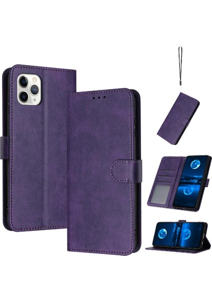 Kart Yuvası ile IPhone 11 Pro Max Saf Renk Pu Deri Için Flip Case (Yurt Dışından)
