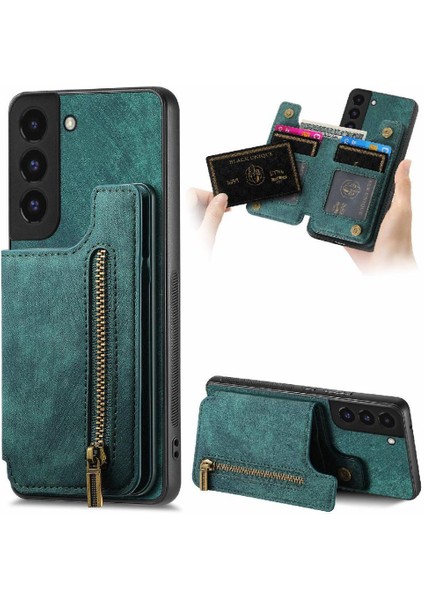 Samsung Galaxy S22 Artı Vintage Fermuar Cüzdan Katlanabilir Arka Kapak (Yurt Dışından)