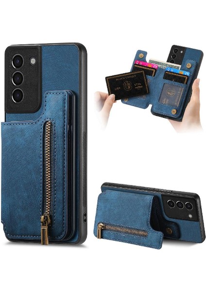 Samsung Galaxy S21 Vintage Fermuar Cüzdan Standı Fonksiyonu Için Kılıf Katlanabilir (Yurt Dışından)