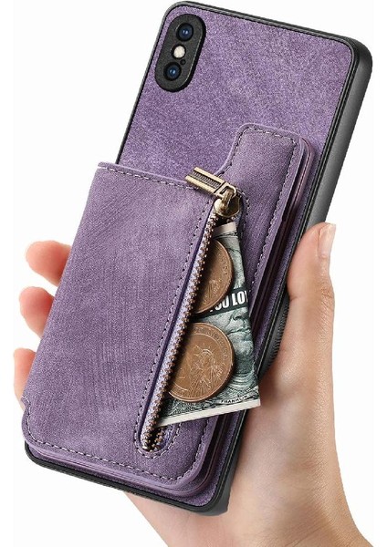 IPhone Xs Max Katlanabilir Arka Kapak Vintage Fermuar Cüzdan Standı (Yurt Dışından) fiyatları