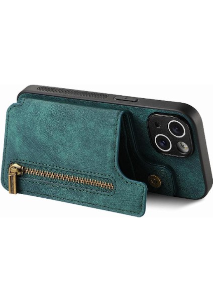 IPhone 14 Için Kılıf Katlanabilir Arka Kapak Standı Fonksiyonu Vintage Fermuar Cüzdan (Yurt Dışından) modelleri