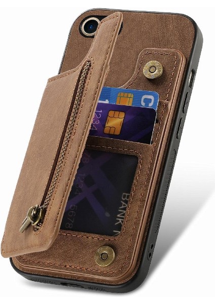 IPhone Se 2022/2020 Için Kılıf Katlanabilir Arka Kapak Vintage Fermuar Cüzdan (Yurt Dışından) modelleri