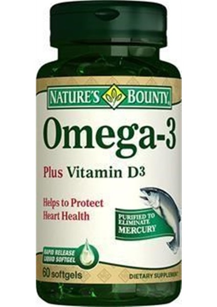 Natures Bounty Omega 3 Plus Vitamin D3 60 Softgels