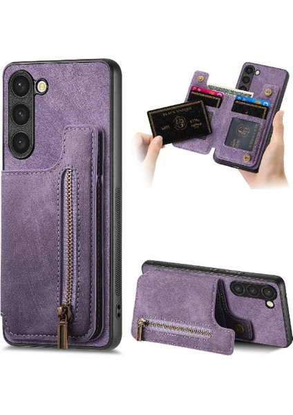 Samsung Galaxy S23 Vintage Fermuar Cüzdan Için Kılıf Katlanabilir Arka Kapak (Yurt Dışından)