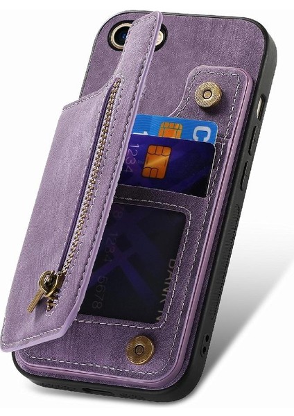 IPhone 7/8 Için Kılıf Vintage Fermuar Cüzdan Standı Fonksiyonu Katlanabilir Geri (Yurt Dışından)